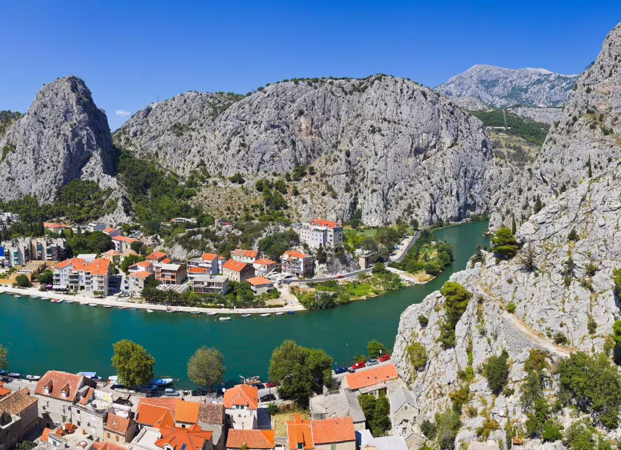 Omis town and Cetina River canyon near Split, panoramic viewpoint on private Split city break tour