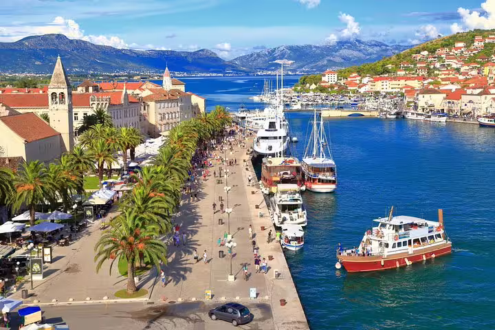 Split Riva promenade and harbor boats on a day trip from Makarska Riviera, Dalmatian coast Croatia