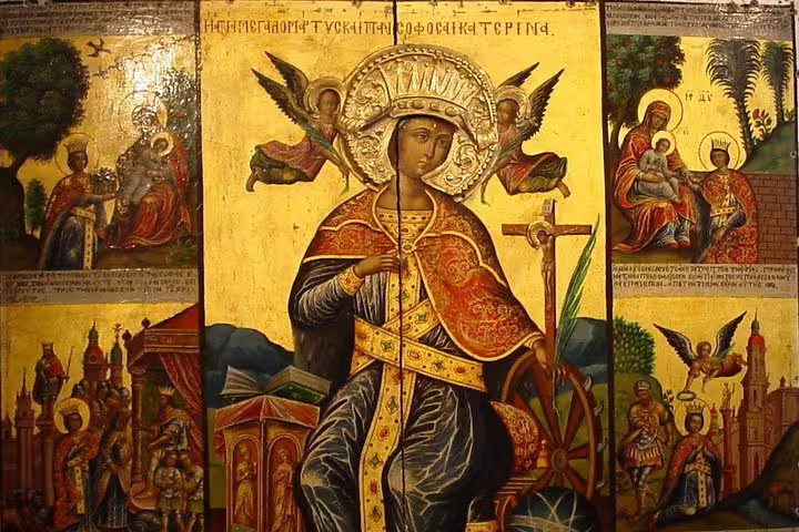 Byzantine icon artwork inside St Catherine Monastery on a private day tour from Sharm El Sheikh, Sinai