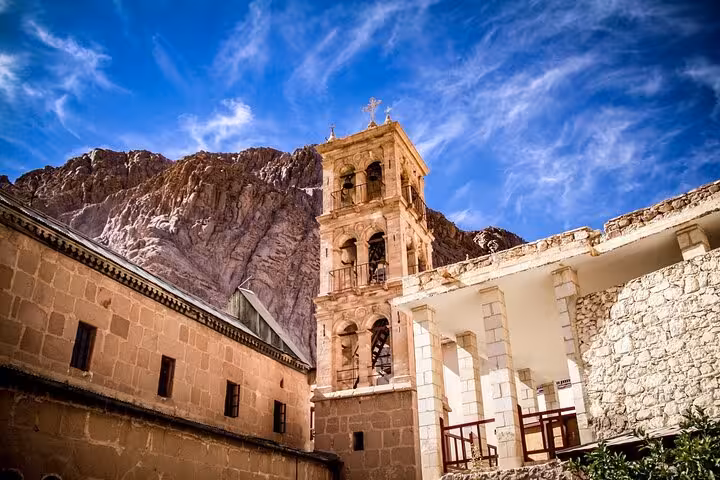 St Catherine’s Monastery bell tower at the foot of Mount Sinai, a key stop on Sharm El Sheikh day trip
