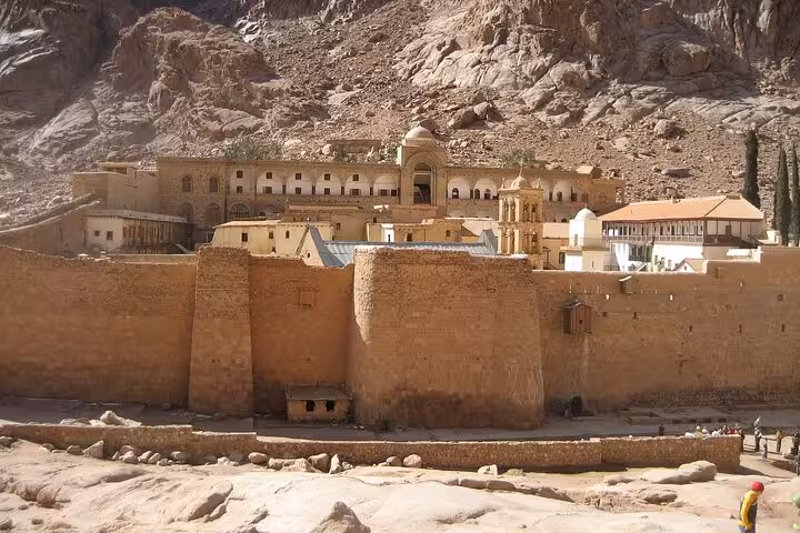 St Catherine’s Monastery fortress walls in Sinai desert, a key stop on the Mount Sinai tour from Sharm