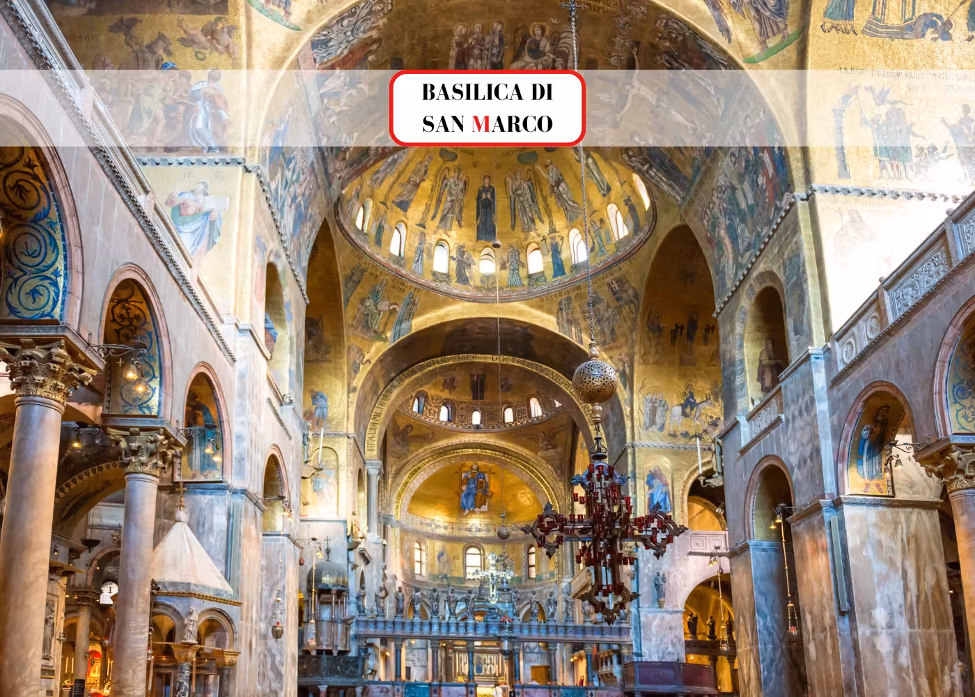Magnificent interior view of St. Mark's Basilica, highlighting the ornate mosaics and architecture.