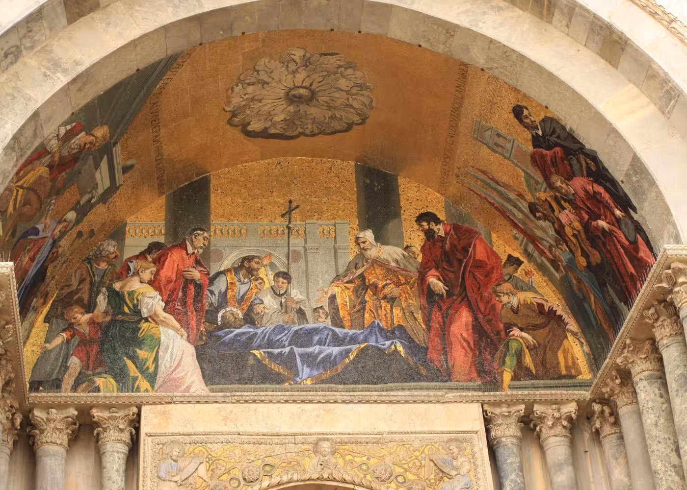 Intricate mosaic depicting a biblical scene at St. Mark's Basilica, highlighting its historical and artistic significance.