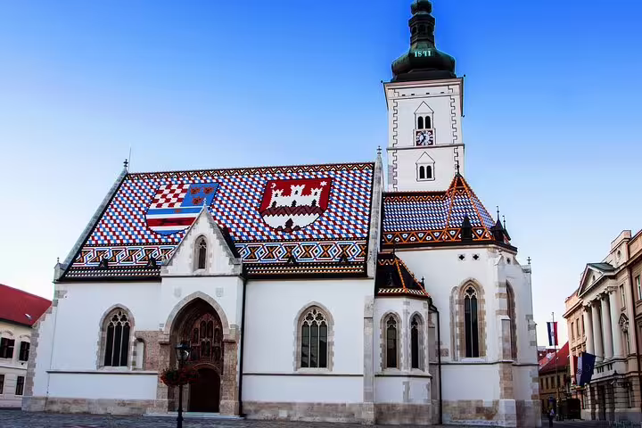 St. Mark’s Church Zagreb with colorful tiled roof, key stop on self-guided scavenger hunt highlights tour