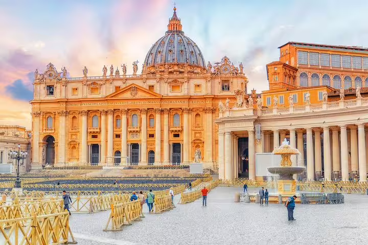 Sunset over St Peter’s Basilica in Vatican City, starting point for Rome private Vatican Museums and Sistine Chapel tour
