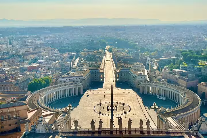 Panoramic aerial view of St Peter’s Square and Vatican City skyline included in Colosseum and Vatican day tour