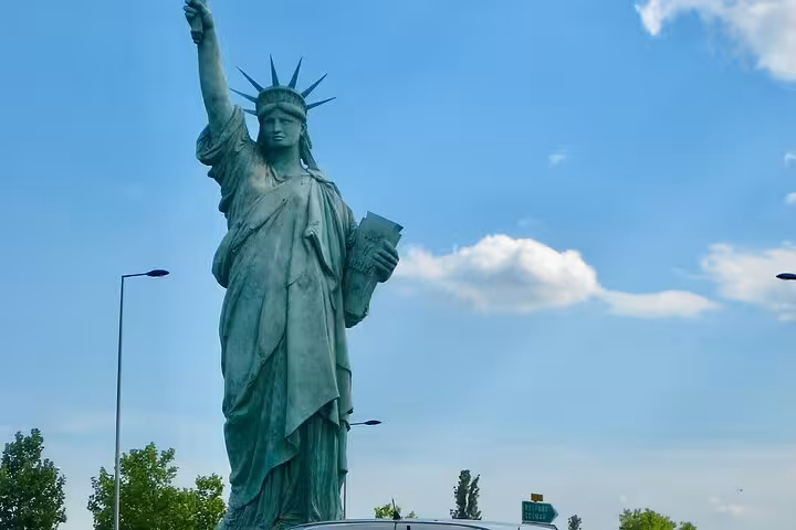 Replica of the Statue of Liberty on a roundabout near Colmar, Alsace, France