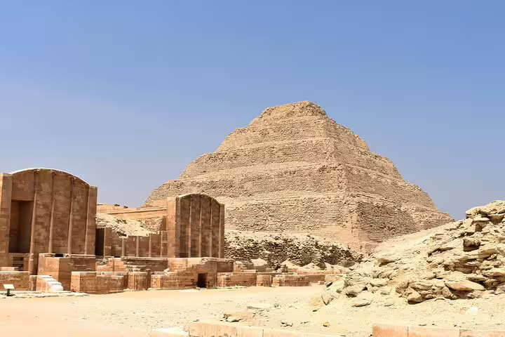 Step Pyramid of Djoser at Saqqara necropolis, key stop on Giza Pyramids and Memphis private tour from Cairo