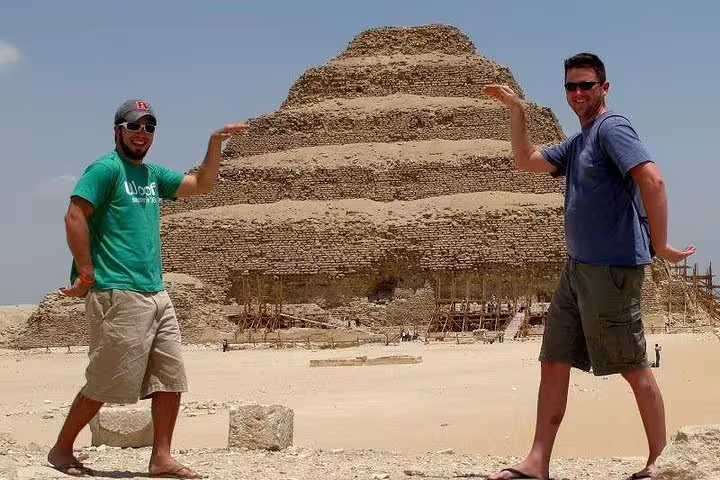 Travelers pose at the Step Pyramid of Djoser in Saqqara, Cairo, on a 5-day small-group Egypt tour