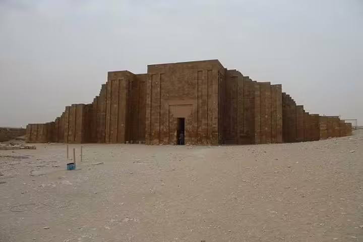 Step Pyramid complex at Saqqara near Cairo, desert viewpoint on 9-day Egypt itinerary with Nile cruise