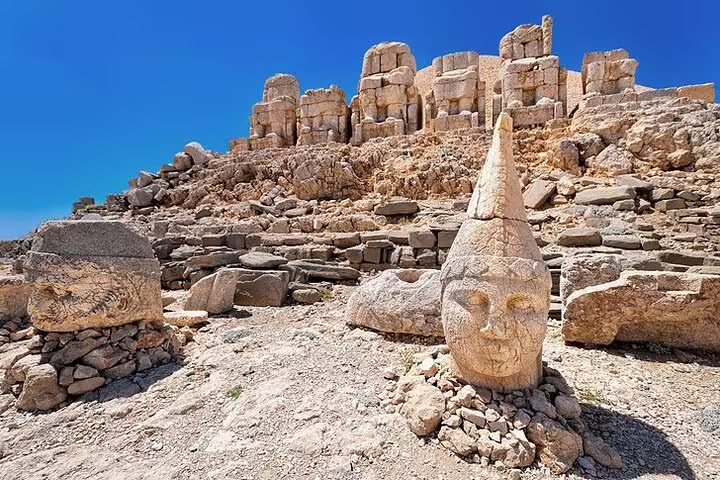 Stone head statue on Mount Nemrut summit, Turkey, highlight of private Cappadocia and Nemrut tour