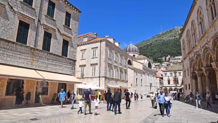 Stradun street in Dubrovnik Old Town with historic stone buildings, Game of Thrones King’s Landing tour stop