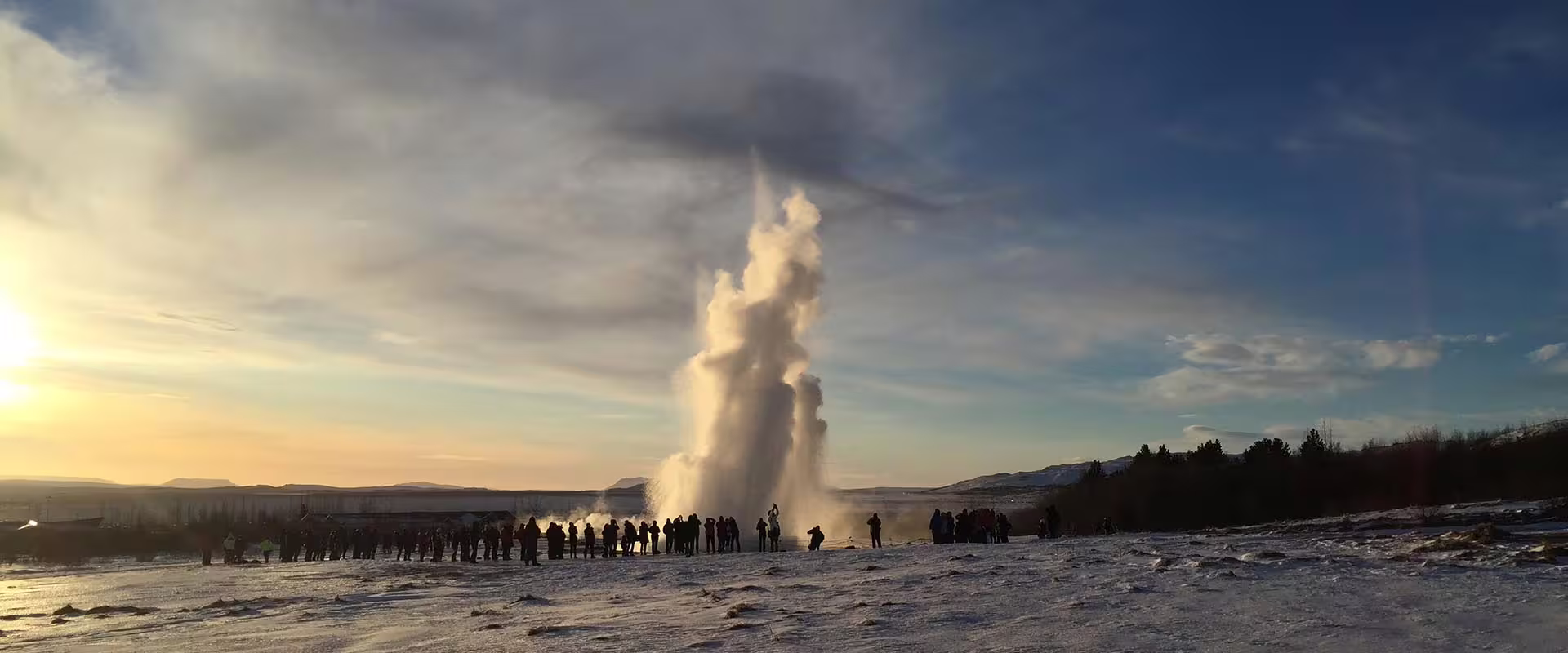 Strokkur geysir erupting at Geysir, Haukadal during winter