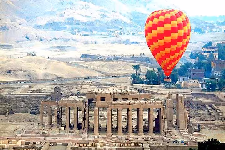 Sunrise hot air balloon over Luxor temple ruins, add-on experience on 5-day deluxe Nile cruise tour