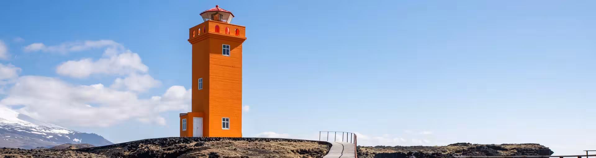 Orange Svörtuloft lighthouse on the Snæfellsnes Peninsula private tour, full-day coastal Iceland adventure