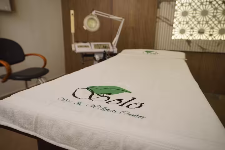 Clean spa treatment bed prepared for a relaxing Swedish massage experience at a wellness center in Sharm El Sheikh