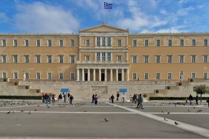 Syntagma Square and Greek Parliament building stop on Athens walking tour before skip-the-line Acropolis entry