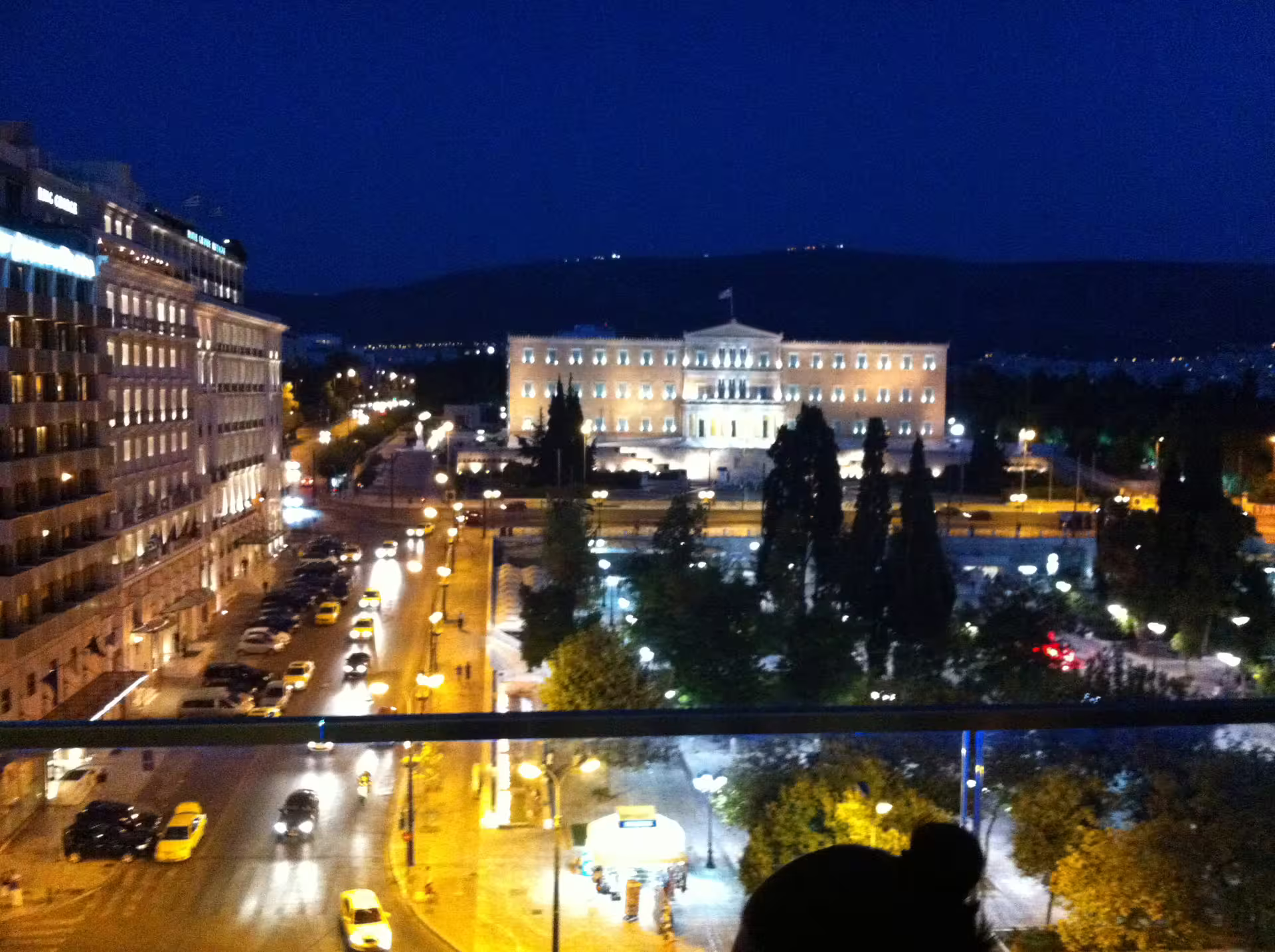 Night view of Syntagma Square and the Hellenic Parliament on an Athens private full-day Acropolis tour
