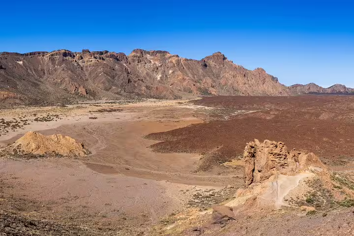 Panoramic view of Teide National Park's rugged volcanic landscape under a clear blue sky, perfect for private excursions.