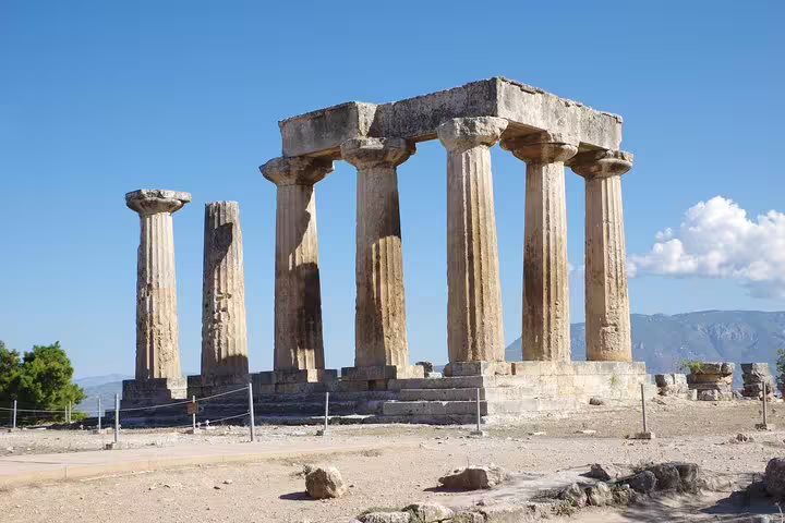 Temple of Apollo columns in Ancient Corinth, must-see landmark on Corinth Canal and Corinth private tour
