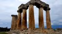Temple of Apollo columns in Ancient Corinth on private tour from Athens via Corinth Canal and Mycenae