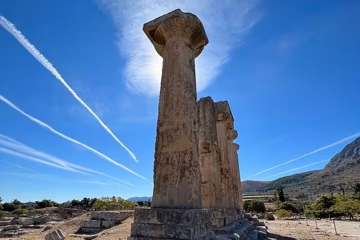 Ancient Temple of Apollo columns in Corinth on St Paul’s Footsteps 6-hour Biblical tour in Greece