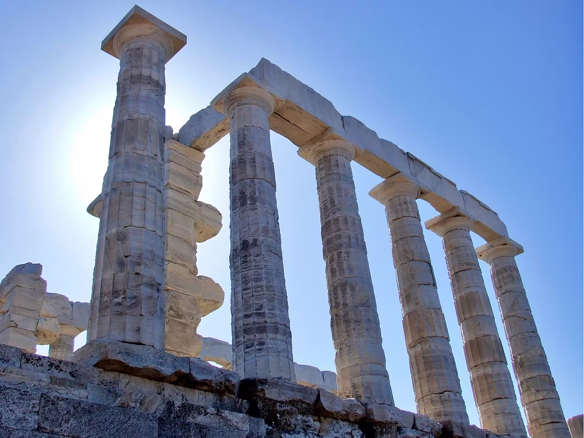 Temple of Poseidon columns at Cape Sounio, Athens Riviera private tour stop with sea-view ruins