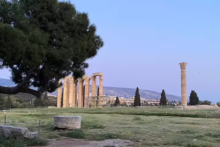 Temple of Olympian Zeus columns in Athens at dusk, key stop on Acropolis skip-the-line walking tour