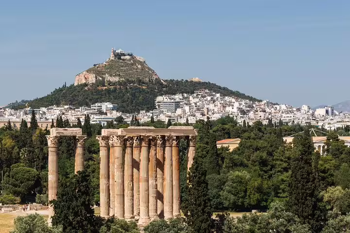 Temple of Olympian Zeus columns with Lycabettus Hill view, Athens private walking tour with skip-the-line Acropolis