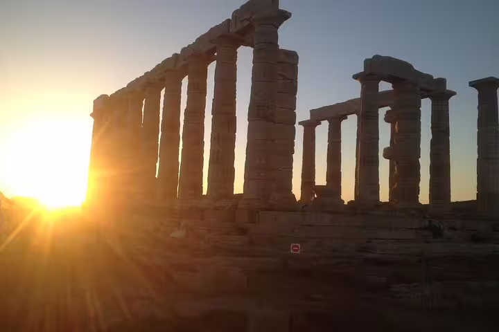 Temple of Poseidon at Cape Sounion at sunset on a half-day small-group tour from Athens, Greece