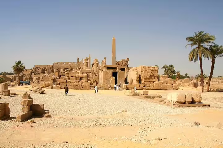 Temple of Ptah ruins in Memphis with obelisk, visited on Dahshur Pyramid and Memphis City Tour