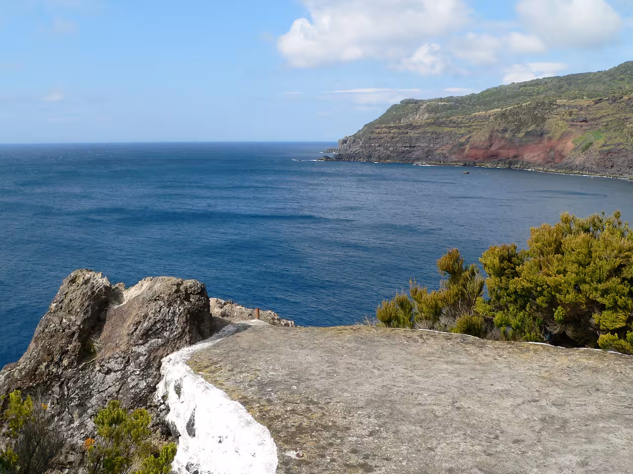 Miradouro ocean viewpoint on Terceira west coast, Azores, on midday van tour with rugged sea cliffs