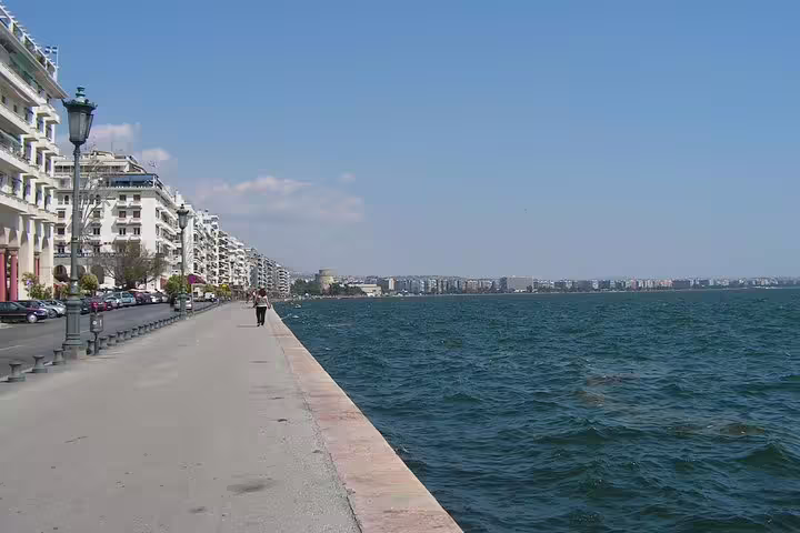 Thessaloniki waterfront promenade by the Thermaic Gulf, scenic stop on private transfer Athens to Thessaloniki