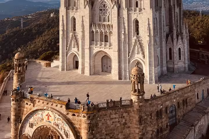 Stunning view of the historic Tibidabo Basilica, a highlight on a private full-day Barcelona car tour.