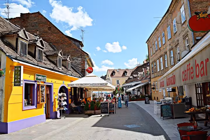 Colorful Tkalčićeva Street cafes and shops in Zagreb Old Town on a 2-hour private walking tour