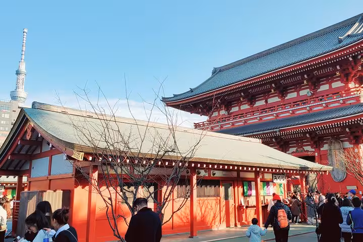 Discover the vibrant architecture of Senso-ji Temple, a highlight on the Tokyo private tour with an English-speaking guide.