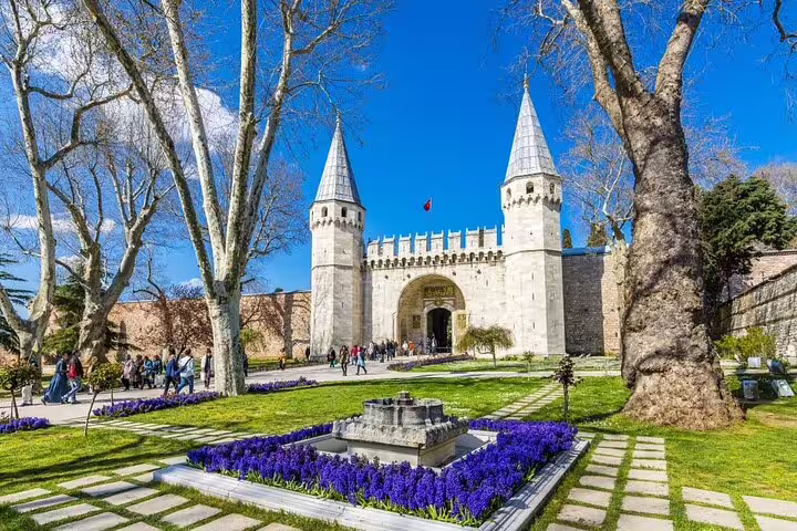 Topkapi Palace Imperial Gate and gardens in Istanbul, visited on a private guided highlights 1.5 day tour