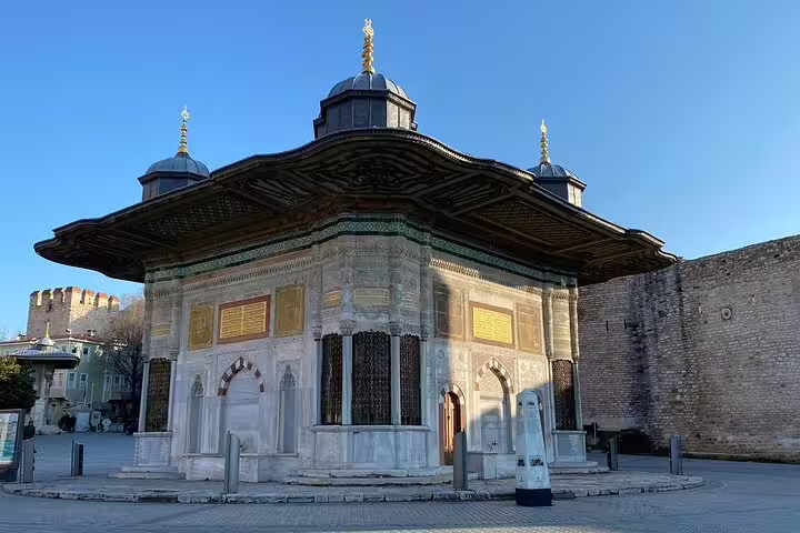 Topkapi Palace Imperial Fountain near Hagia Sophia on Istanbul private mini group shore excursion from cruise port