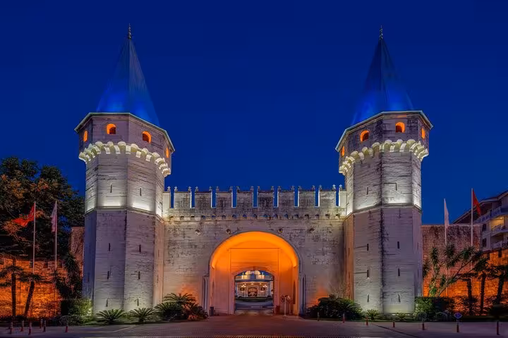 Night view of Topkapi Palace Imperial Gate, Istanbul, on a private car tour with local guide