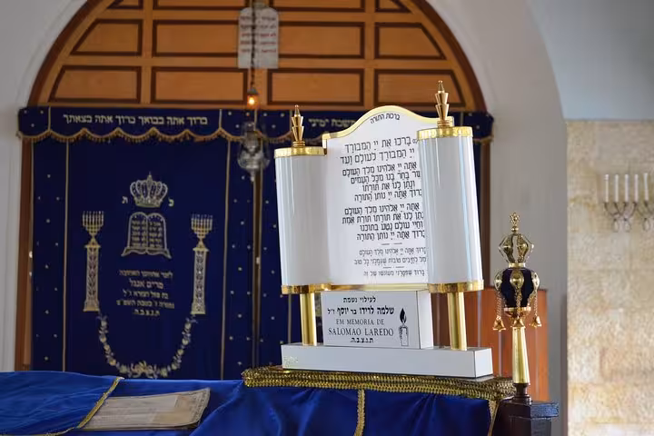 Torah scroll display inside Manaus synagogue, key highlight of the Jewish heritage tour in the Amazon