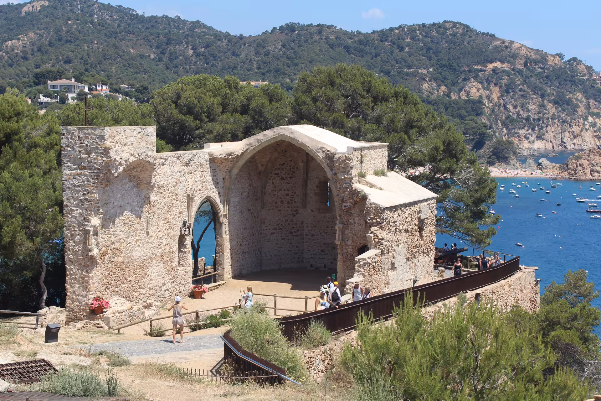 Scenic Tossa de Mar viewpoint by coastal ruins and bay, Costa Brava day trip from Barcelona