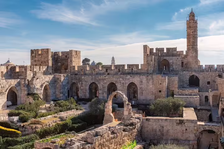 Ancient stone walls and tower of the Tower of David citadel in Jerusalem's Old City