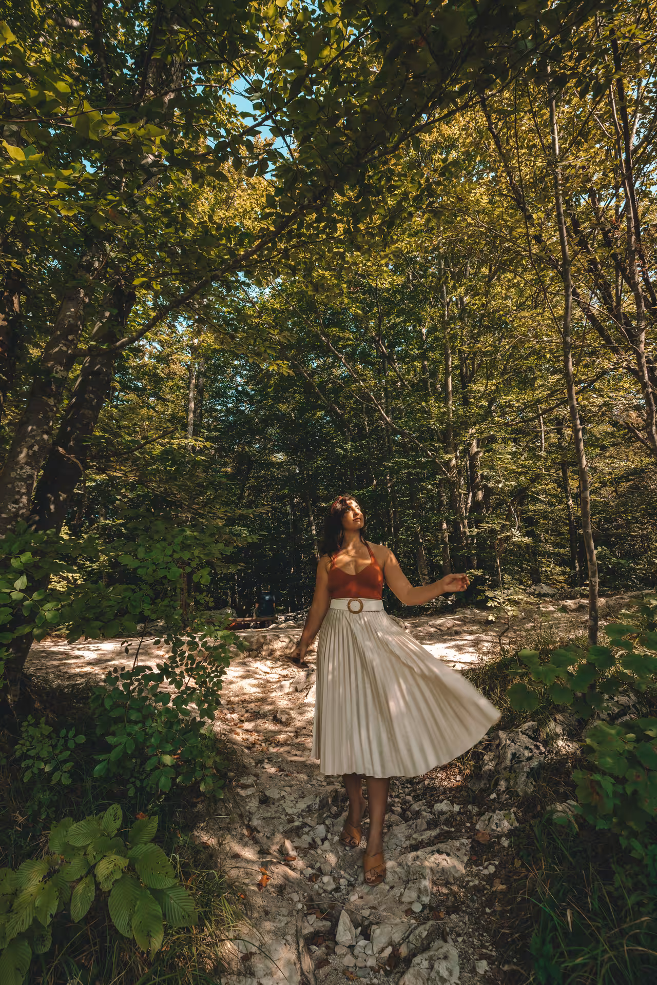 Traveler on forest trail in Plitvice Lakes, Croatia, hidden gems tour from Zagreb with scenic nature walk