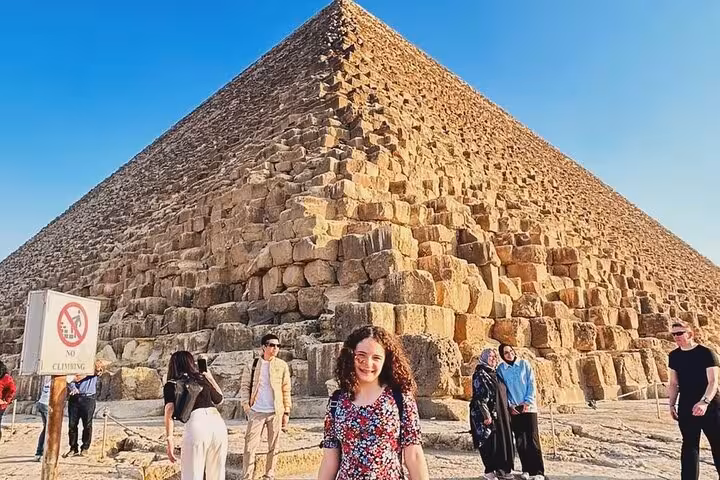 Traveler photo at Great Pyramid of Giza on private Cairo tour, iconic ancient Egypt landmark visit