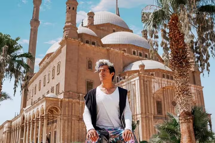 Traveler at Mohamed Ali Mosque in Cairo Citadel during private tour with Egyptian Museum and Coptic Cairo