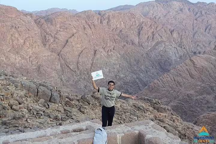 Traveler on Moses Mountain trail in Sinai, part of Saint Catherine Monastery and Mount Sinai private tour from Taba