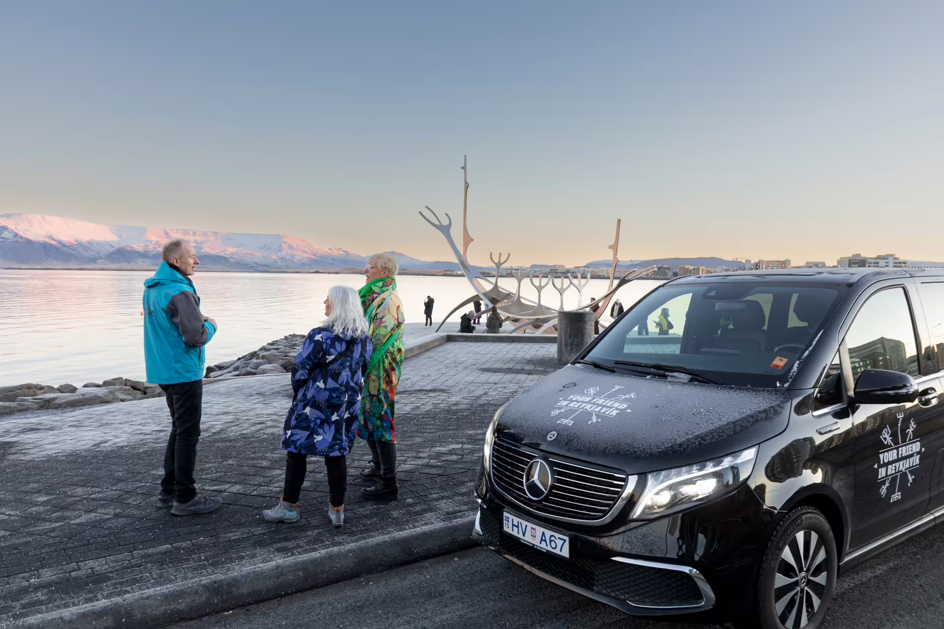 A group of travellers at the Sun Voyager in Reykjavik 