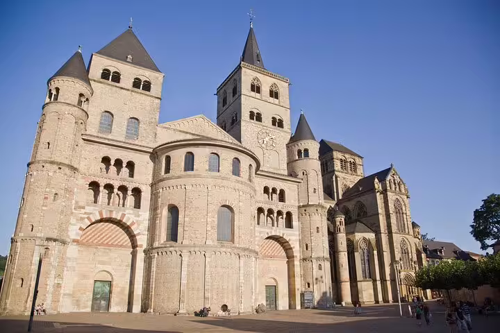 Trier Cathedral facade in Germany on a self-guided city walk with audio and GPS tour guide app