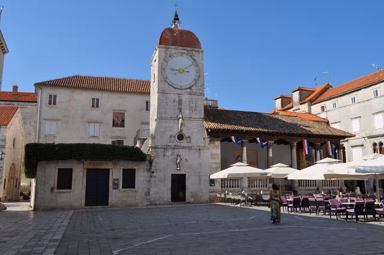 Trogir Old Town clock tower and square, Croatia, a highlight of the Discover Trogir Old Town & Klis Fortress tour