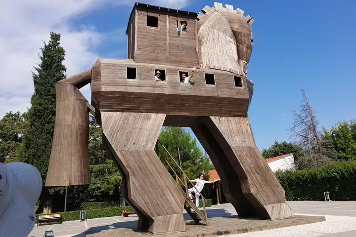 Wooden Trojan Horse replica at Troy, Turkey, featured on 13-day private guided history tour with flights